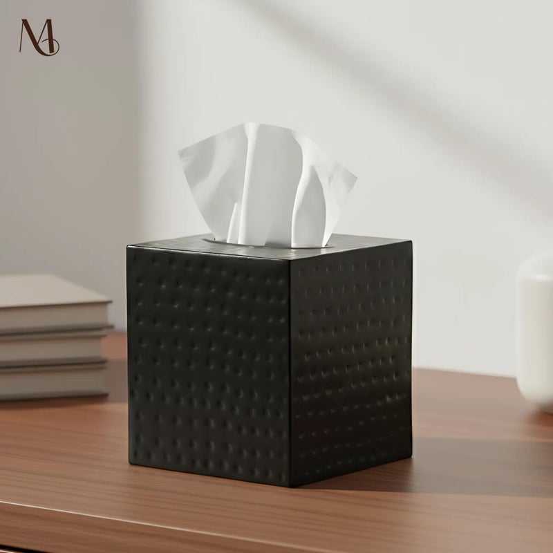 Monarch Abode Tissue Box Cover Square â€“ Hand Hammered Black Metal Tissue Holder Box for Bathroom Accessory, Aesthetic Decorative Facial Napkin Cube for Modern Home Decor - Image 2